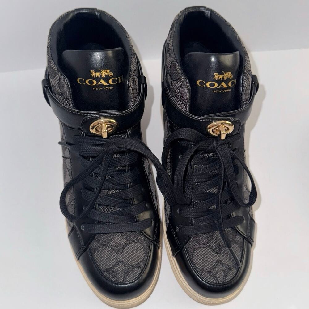 Coach Ray Outline High Top Sneakers style in black smoke #Q7838 - Picture 5 of 13